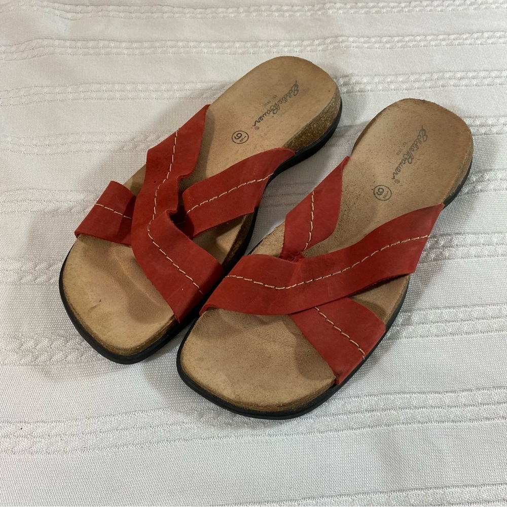 Eddie Bauer Sandals Slip Ons Leather Suede Pink Huaraches red Summer Beach